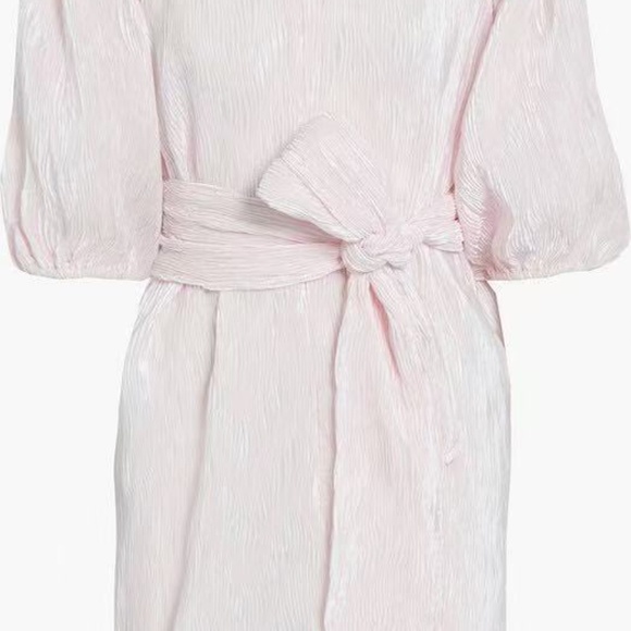 GANNI Pleated Satin Dress Belted Plissé-satin Mini Dress In Pastel Pink - Picture 8 of 8